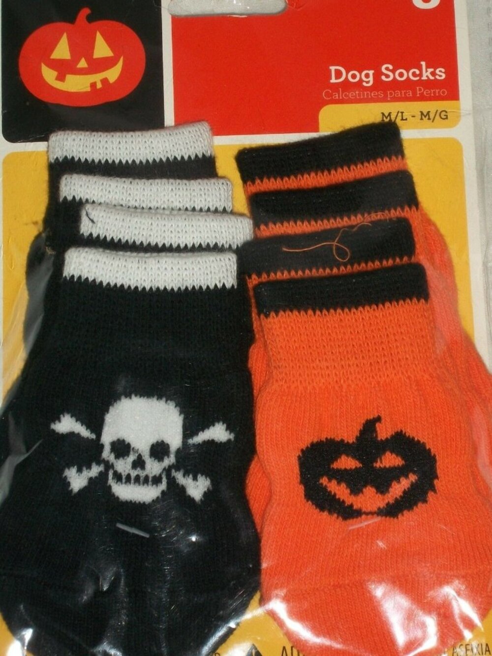 Halloween Dog Socks Costume Medium Large Med Lg Black Skulls Orange Pumpkin Set